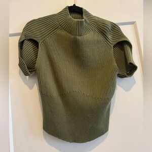 Danielle Guizio Olive Green Short Sleeve Ribbed Top NWOT large